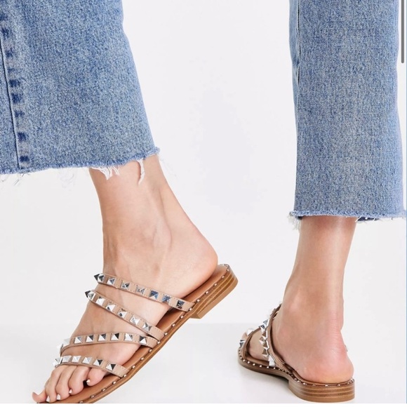 Steve Madden Skylar studded flat sandals strappy nude silver - Picture 3 of 11